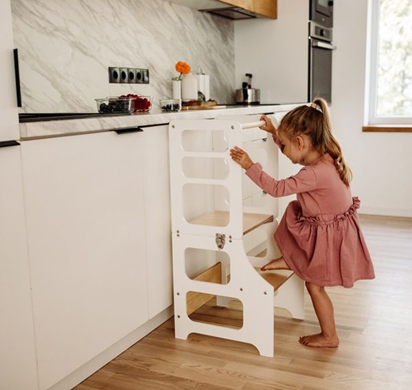 Duck Woodworks, Byggbar kökspall med rutschkana, vit/natur