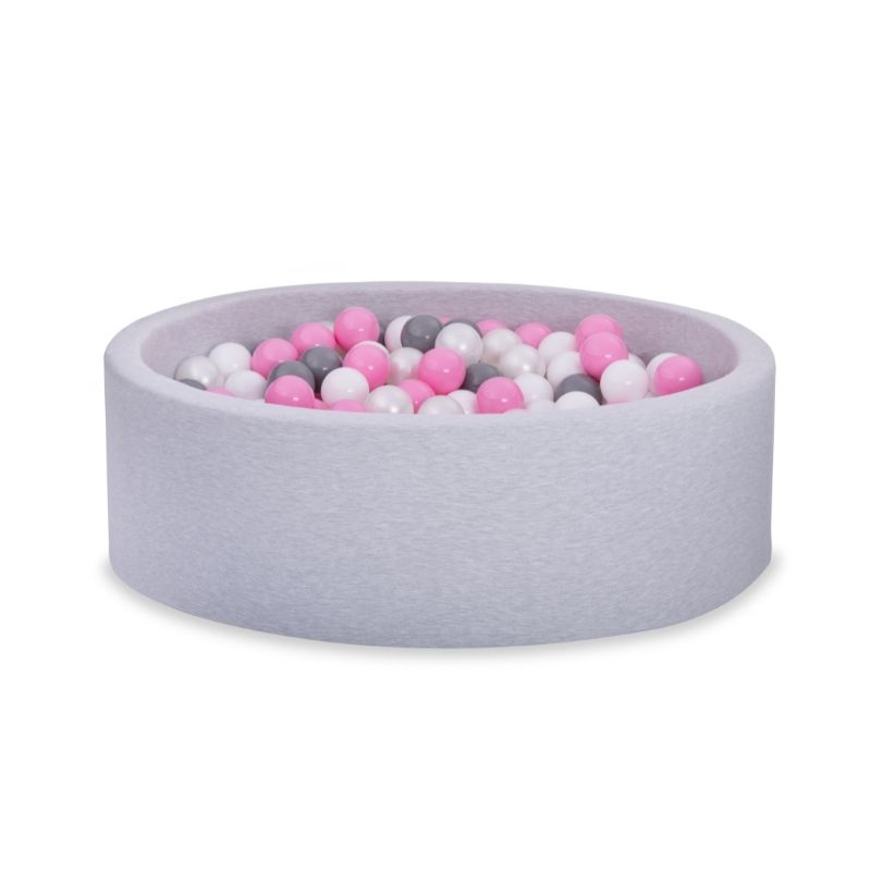 Ljusgrå bollhav BASIC, 90x30 med bollar (puderrosa, vit, pearl,grå)