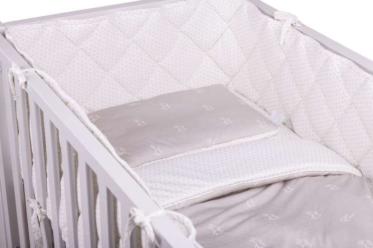Barnsängkläder inkl Täcke & Kudde, Bäddset 70x100 white rabbits-grey dots
