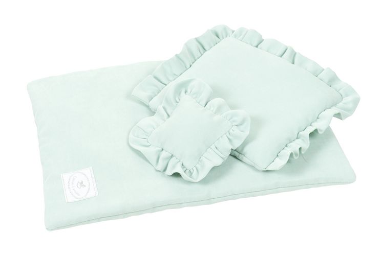 Mint bäddset till docksäng med volang, Cotton&Sweets