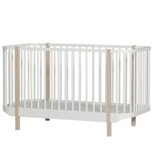 Oliver Furniture, spjälsäng vit/ek
