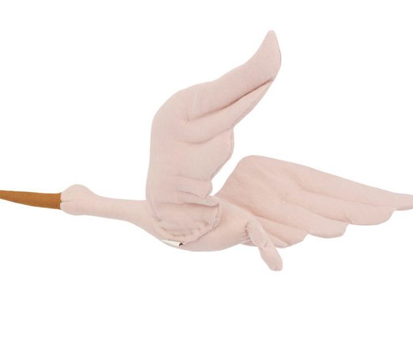 Puderrosa stork av linne, väggdekoration