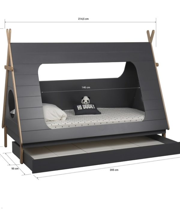 Grå/blå hussäng tipi 90x200 med förvaringslådor