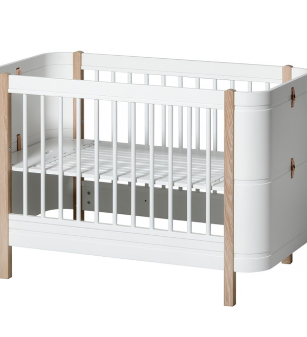 Oliver Furniture, spjälsäng/växasäng Mini+, vit/ek