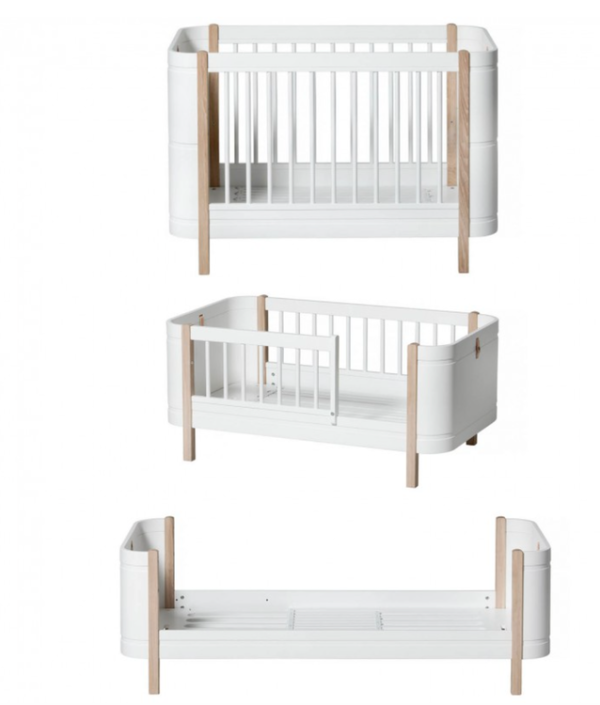 Oliver Furniture, spjälsäng/växasäng Mini+, vit/ek