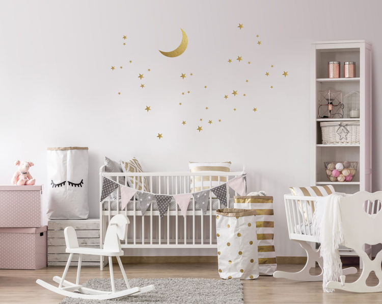 Babylove, väggklistermärke guld måne med stjärnor - Bild 2