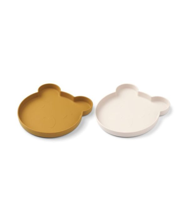Liewood, Marty silikontallrik 2-pack, Mr bear golden caramel/sandy mix