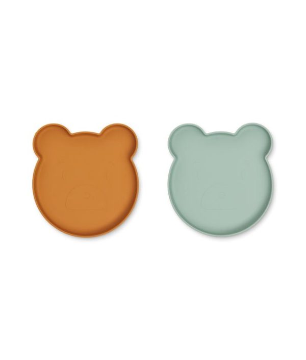 Liewood, Marty silikontallrik 2-pack, Mr bear mustard/peppermint mix