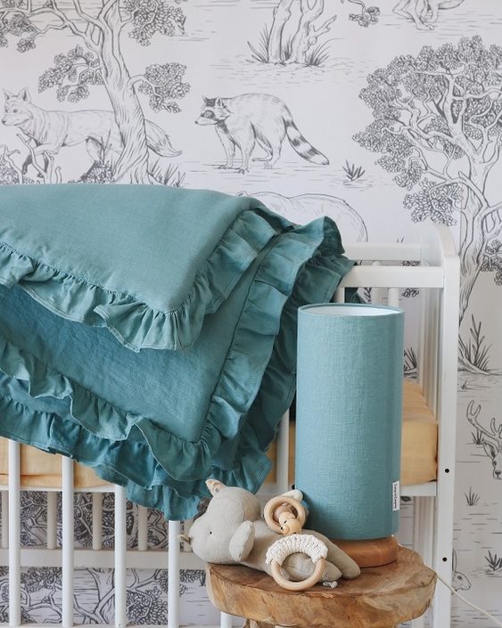 Lamps&Company, Blå linne bäddset 100x135 cm med fyllning, spjälsäng