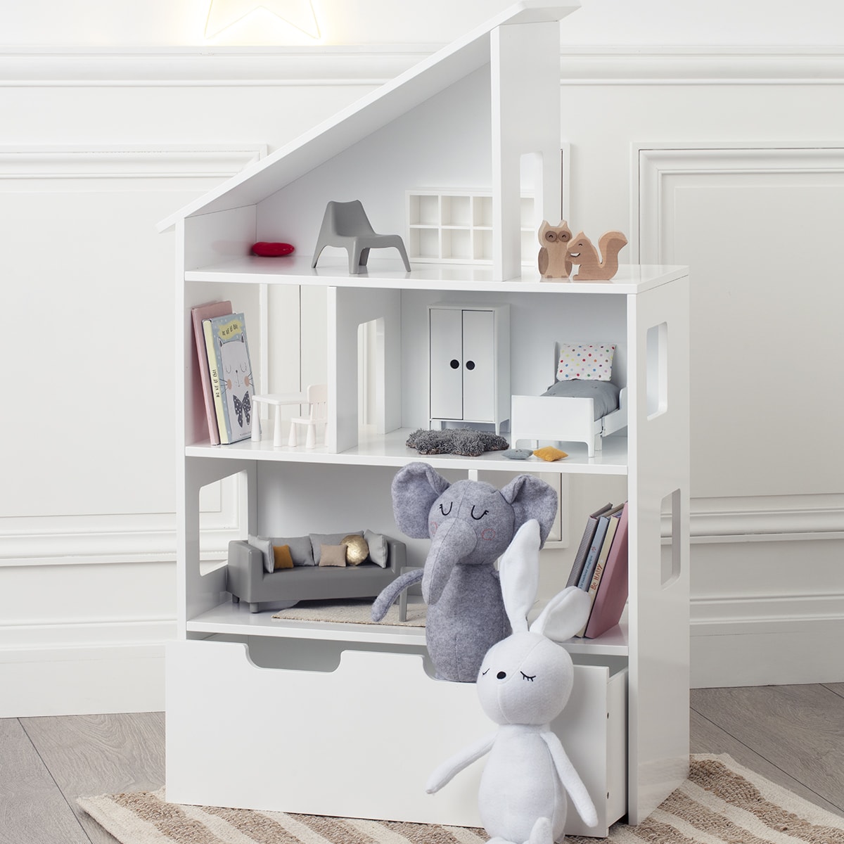 Bokhylla med förvaringslåda, vit hus - Bild 4