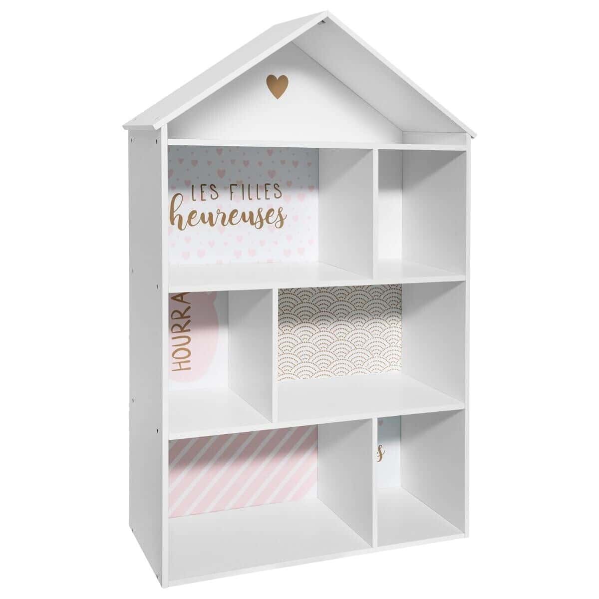Dockhus hushylla, vit/rosa