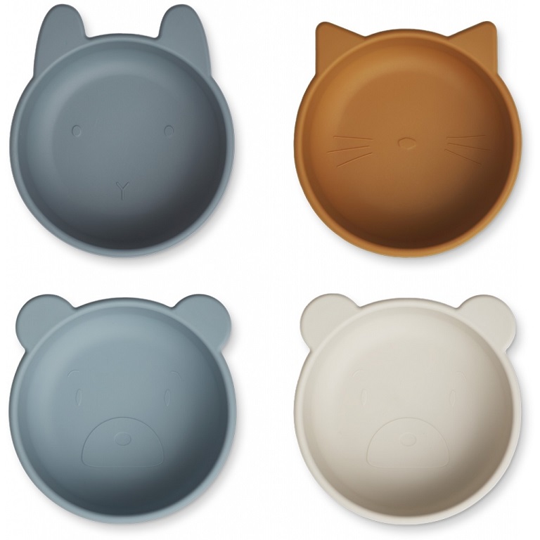 Liewood, 4-pack silikon snack skål, Iggy Whale Blue multi mix