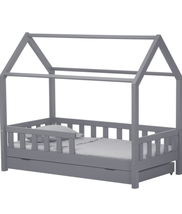 Grå hussäng junior 80x160 med madrass och förvaringslåda