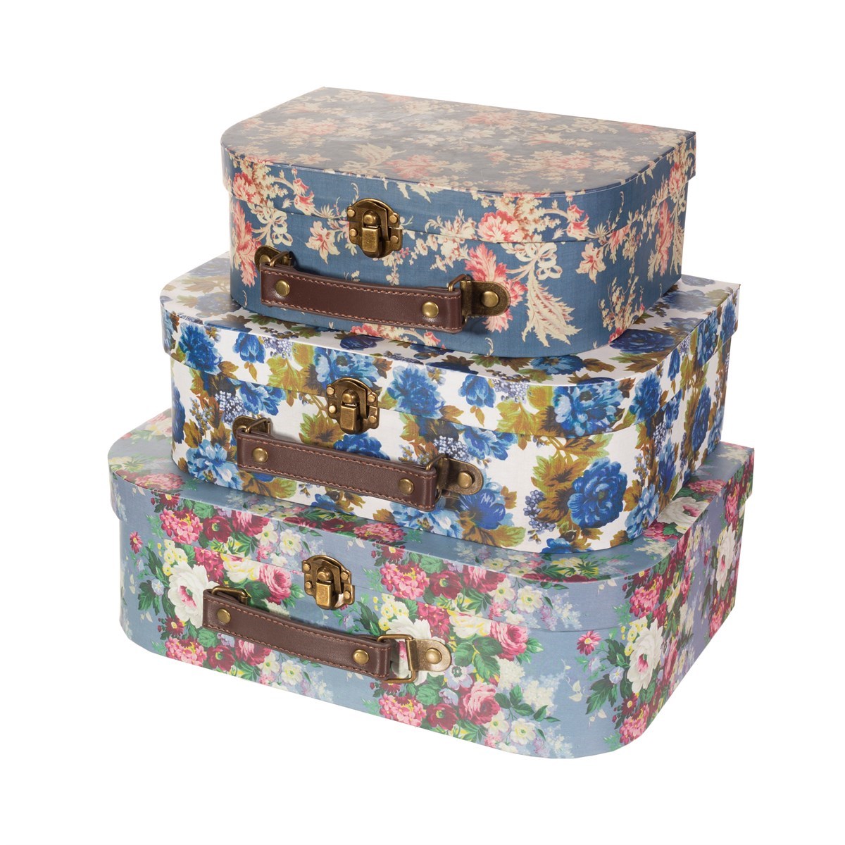Sass & Belle, förvaringslådor Blue vintage rose, 3-pack