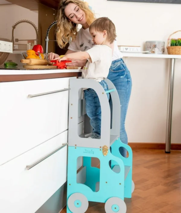 Byggbar kökspall bil, blå/grå