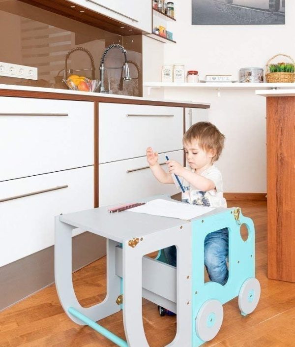 Byggbar kökspall bil, blå/grå