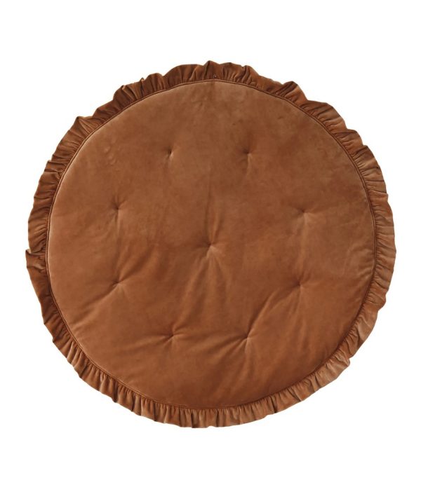 Moi Mili, rund lekmatta med volanger i sammet, caramel