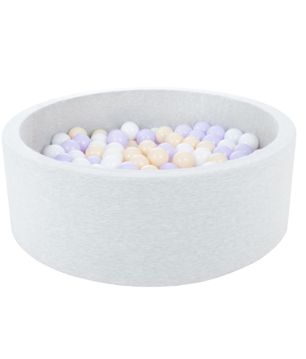 Ljusgrå bollhav BASIC, 90x30 med bollar (vit, beige, lilac)