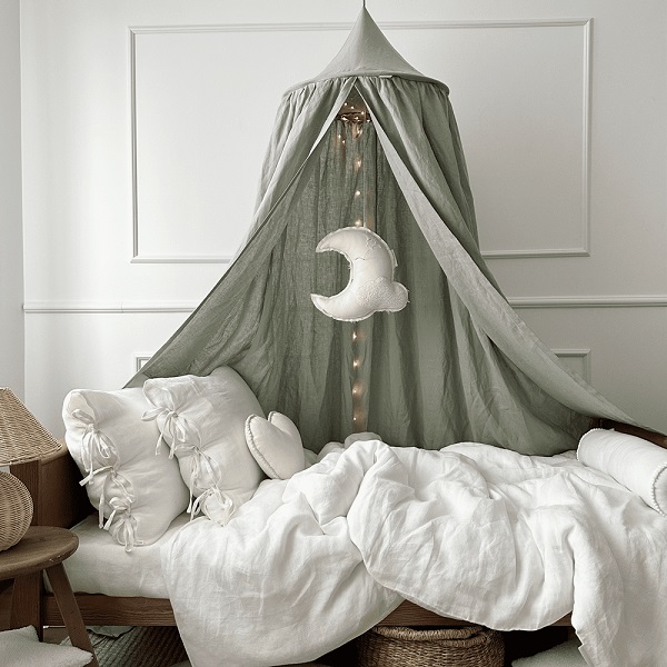 Sage sänghimmel i linne till barnrummet, Cotton&Sweets