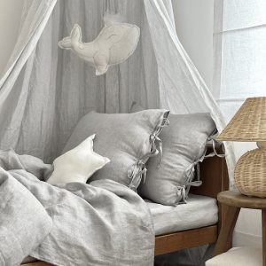 Maxi premium sänghimmel i linne Grey stripes, Cotton&Sweets