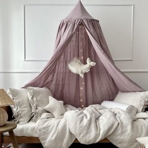Mauve sänghimmel i linne till barnrummet, Cotton&Sweets
