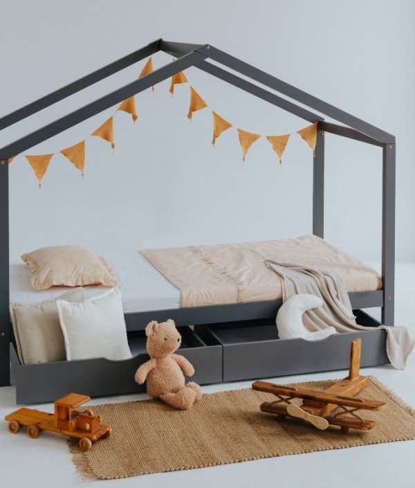 Grå hussäng 90x200 med förvaringslådor