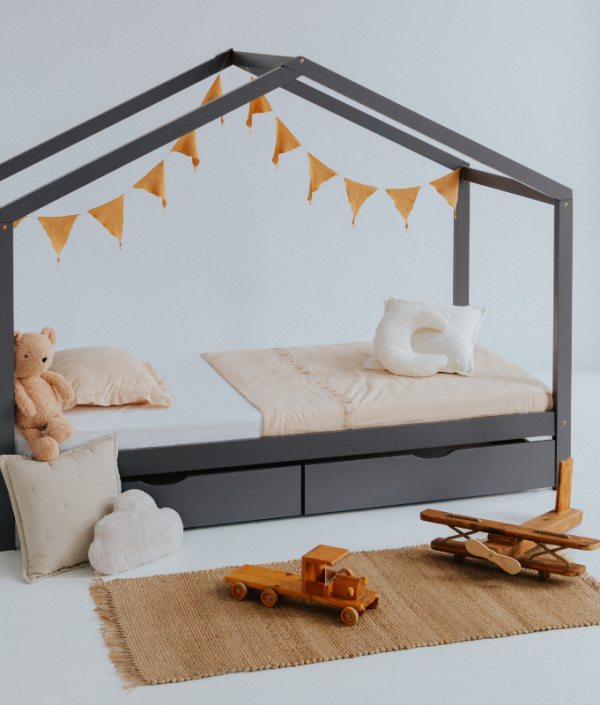 Grå hussäng 90x200 med förvaringslådor