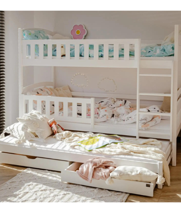 Vit våningssäng med tre sängar, Betty 90x200 cm