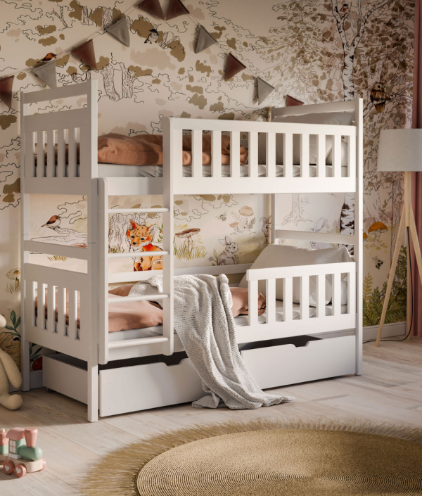 Vit våningssäng med förvaring, Misty 90x200 cm