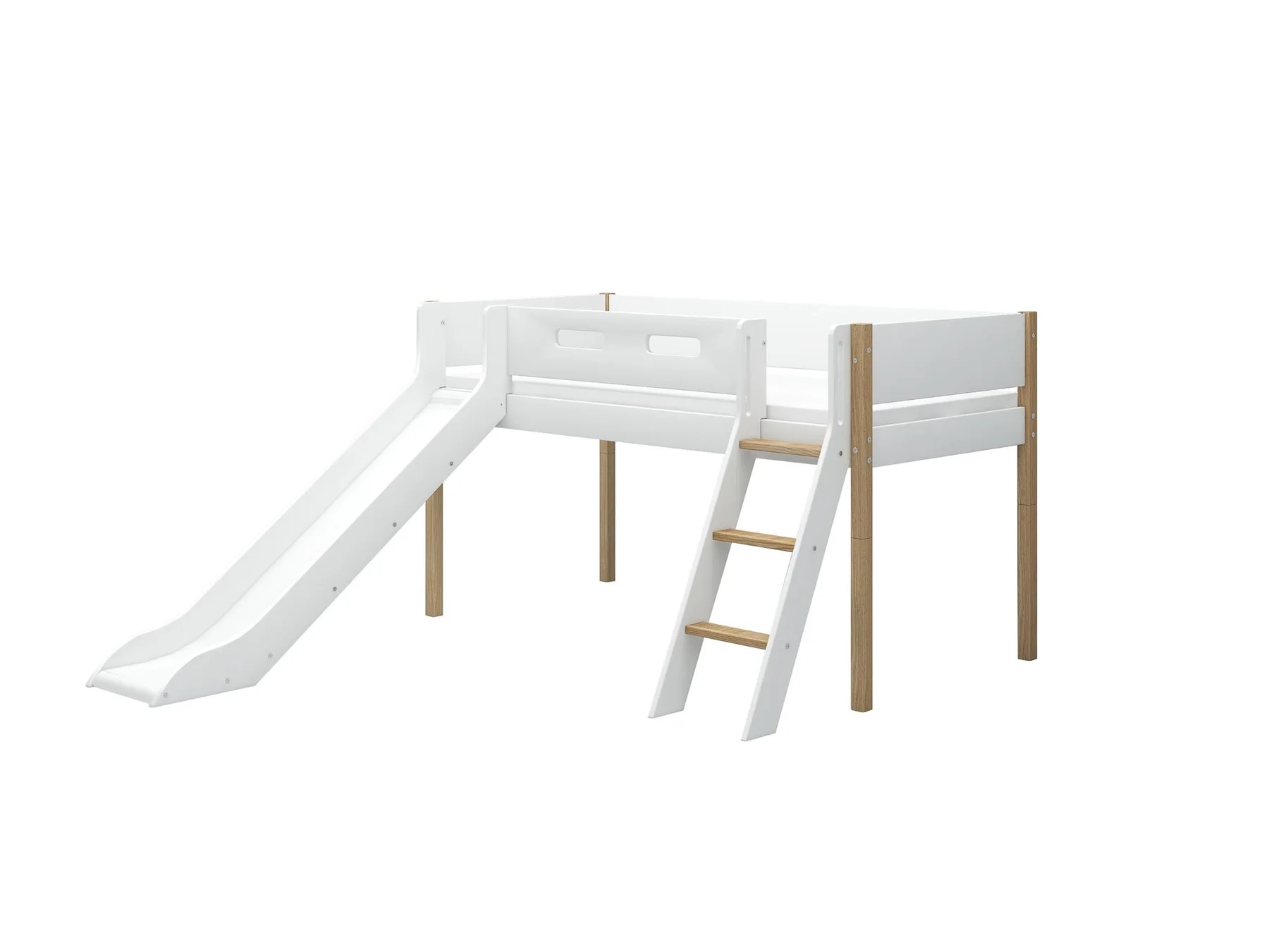 Flexa, låg loftsäng med rutschkana 90x200 cm Nor, vit/ek - Bild 2