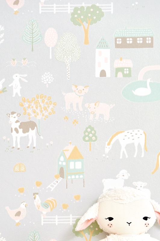 Majvillan, tapet till barnrummet My farm, soft grey - Bild 4