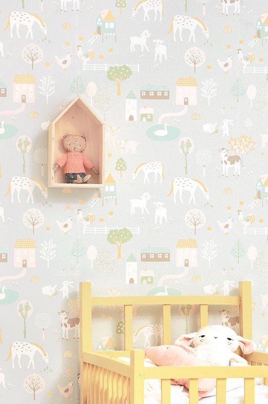 Majvillan, tapet till barnrummet My farm, soft grey - Bild 6