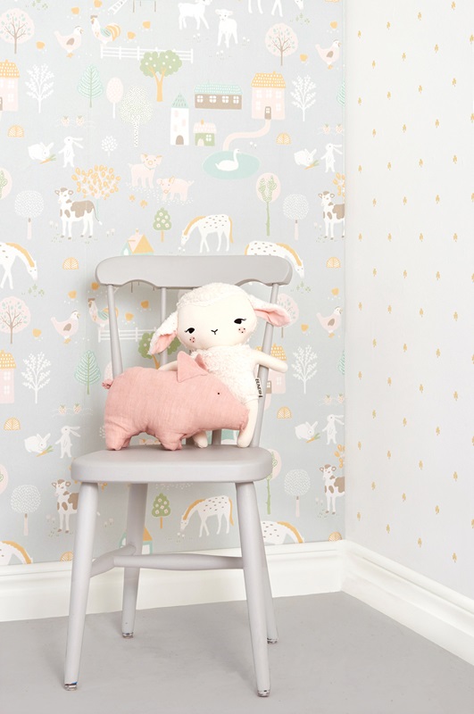 Majvillan, tapet till barnrummet My farm, soft grey - Bild 3