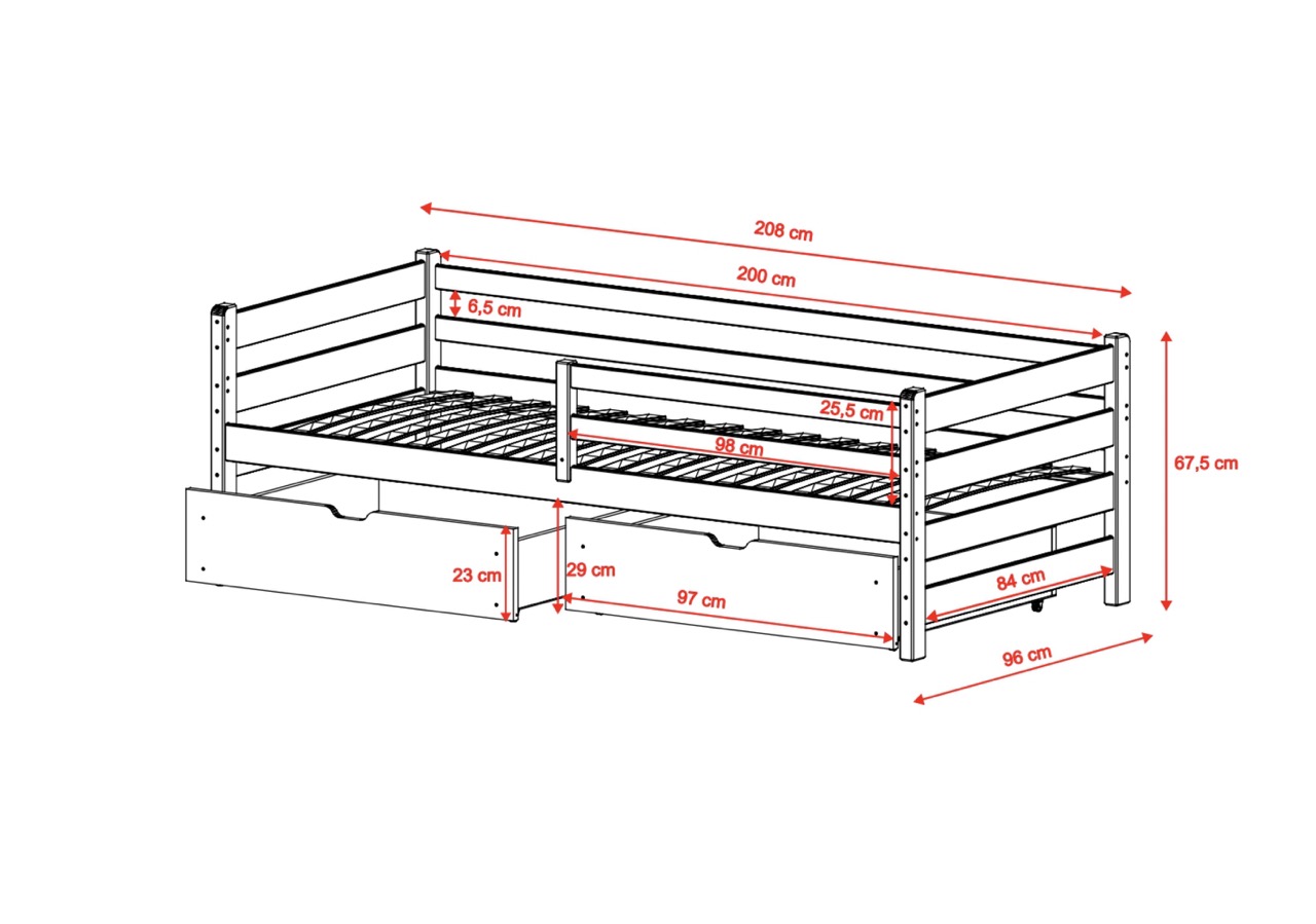Vit barnsäng Liora 90x200 med förvaringslådor - Bild 3