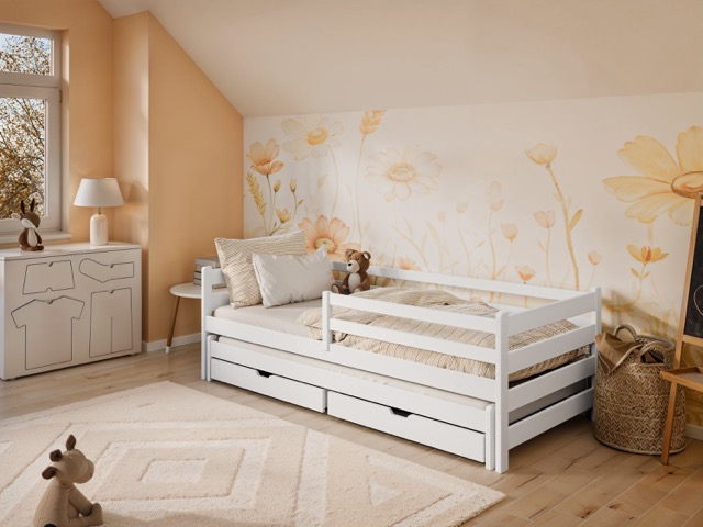 Vit barnsäng Hedda 90x200 cm med extrasäng och förvaringslådor