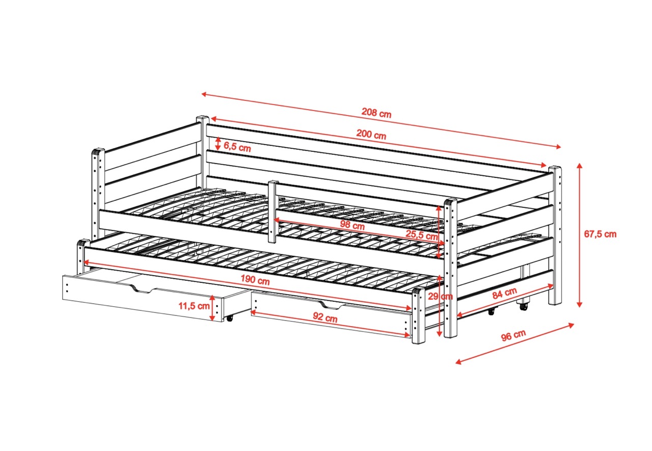 Vit barnsäng Hedda 90x200 cm med extrasäng och förvaringslådor - Bild 5